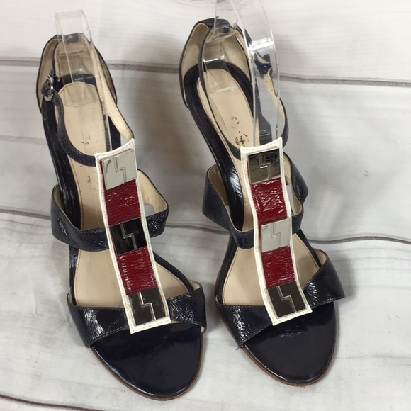❤️LAMB NAVY PATENT T STRAP SANDALS - Picture 1 of 7